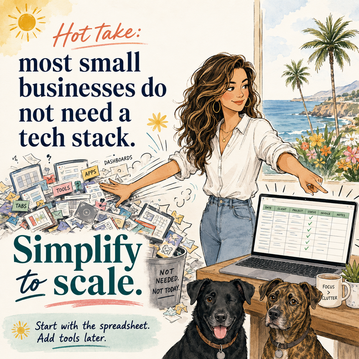 Illustrated Simplify to Scale campaign graphic